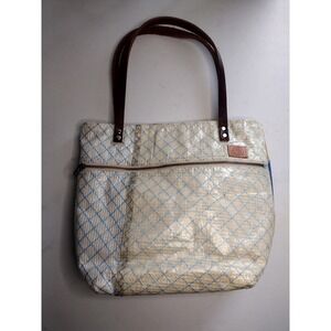 Sea Bags Recycled Sailcloth Tote Bag Blue Yellow Patchwork Leather Straps